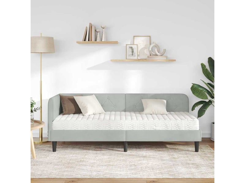  Lit simple- lit adulte -  cadre de lit d'angle gris clair 80 x 200 cm velours  - Conforama C