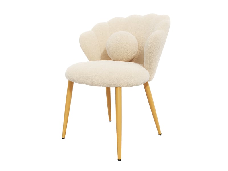 Lot de 6 chaises de salle à manger 60x62,5x83 cm, dossier coquille, en tissu teddy beige - Conforama E