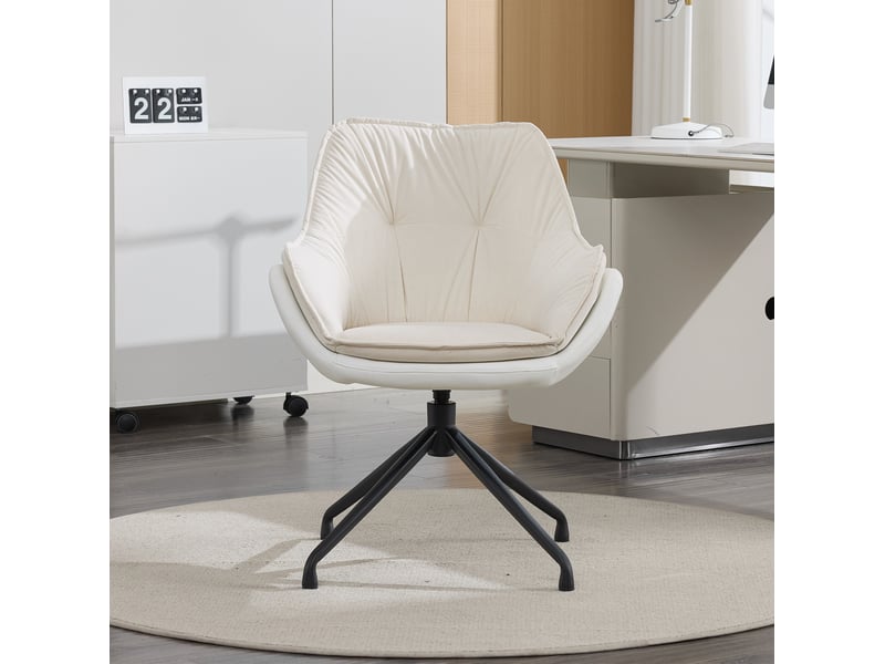  Fauteuil de bureau pivotant avec assise ergonomique, accoudoirs intégrés et retour automatique, simili cuir beige  - Conforama C