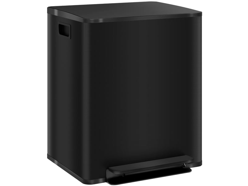  Poubelle de cuisine tcqpz à pédale double bac 2 x 25 l acier inoxydable noir 47,7 x 37,5 x 56 cm  - Conforama B
