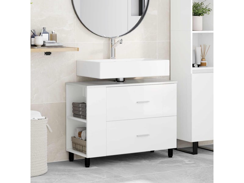  Unité de vanité de salle de bain, meuble de rangement blanc brillant 80x35x60 cm  - Conforama B