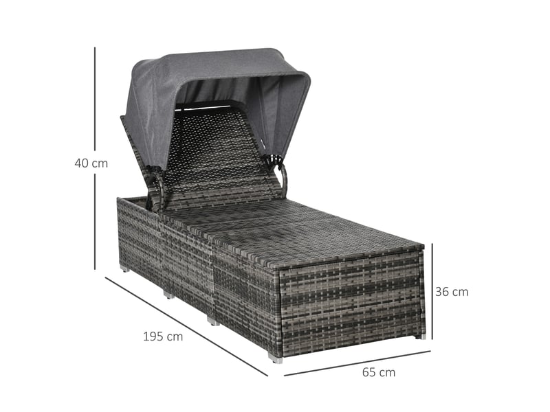  Chaise longue de jardin en résine tressée, avec pare-soleil, dossier réglable, coussin, pour terrasse et balcon  - Conforama C