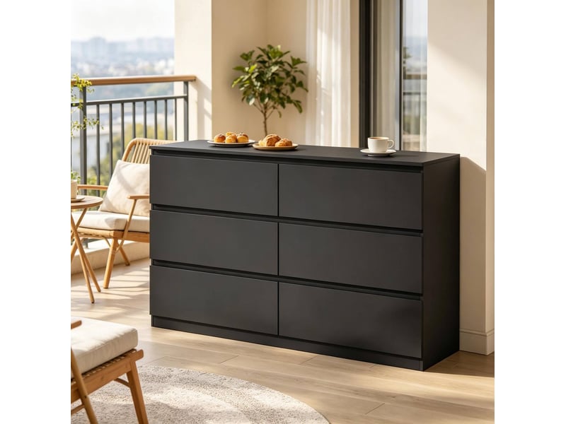 Commode 120x75x40 cm noire en bois construction e1 avec 6 tiroirs 4071258359291 - Conforama E