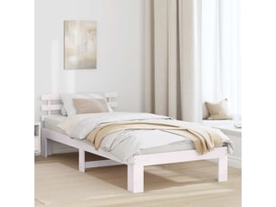 Lit adulte, lit simple, cadre de lit avec tête de lit blanc 90x190cm pin massif cf2216