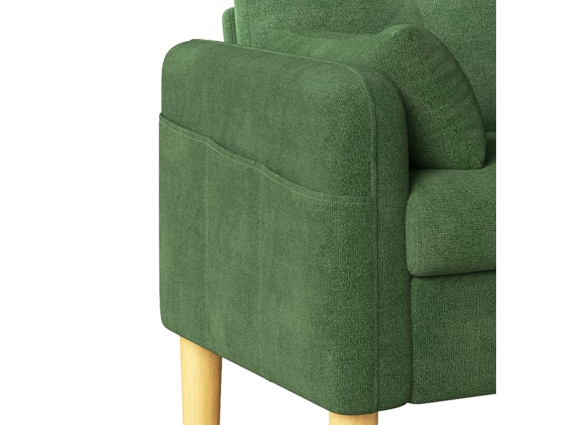 Canapé moderne 2 places, vert, chenille, coussins épais et poche de rangement latérale - Conforama E