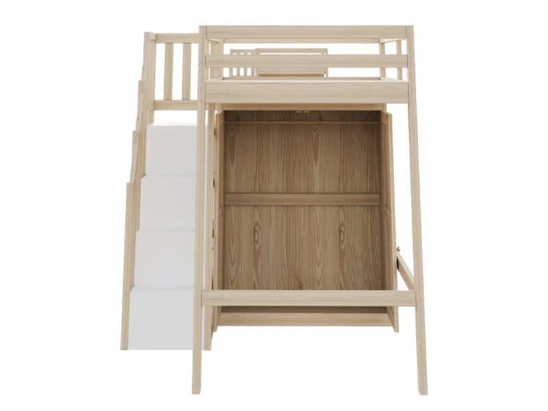  Lit mezzanine 90x200 cm, lit enfant avec portant, rangement, armoire, en bois, naturel, sans matelas  - Conforama E
