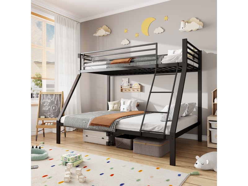  Lit superposé métallique noir 90140×200 cm, lit jeune à haute résistance charge 200 kg, structure robuste pour chambre enfant  - Conforama D