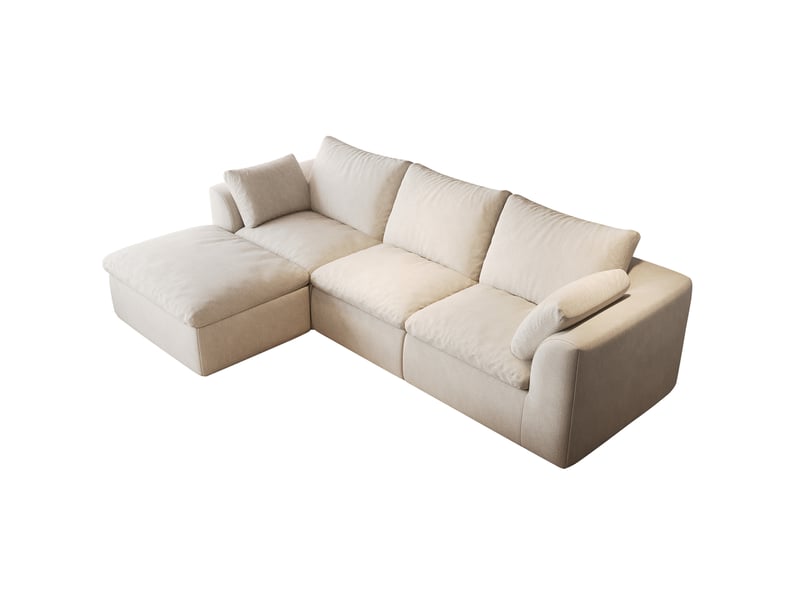  Canapé d’angle 4 places en tissu beige blanc 245x155x83 cm  - Conforama A