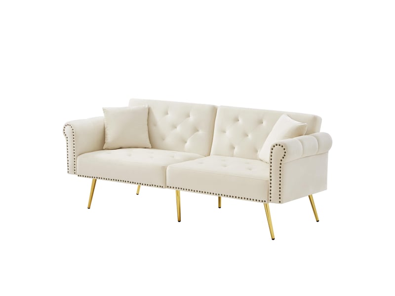  Canapé convertible 2 places velours beige pieds métal doré  - Conforama A