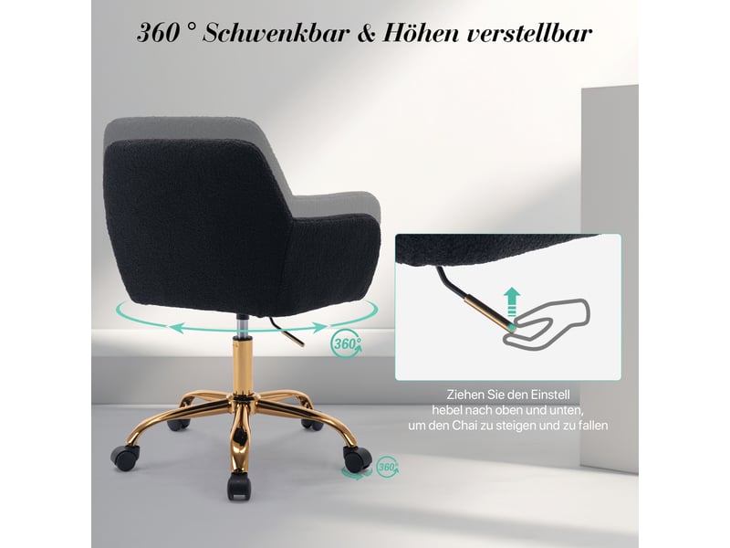  Chaise salle à manger avec accoudoirs  - dossier ajouré, acier doré, fausse fourrure noire 59 × 46 × 79 cm  - Conforama E