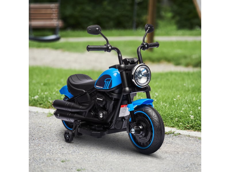  Moto électrique pour enfants de 18 à 36 mois, en polypropylène et métal, avec roues et phare, 76 x 42 x 57 cm, bleu et noir.  - Conforama D