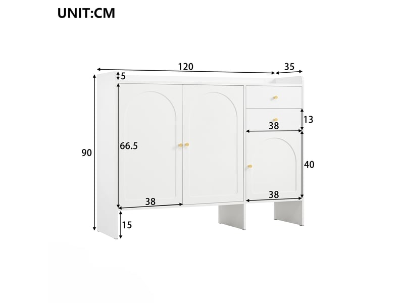  Meuble à chaussures 120x35x90 cm avec 3 portes et 2 tiroirs, blanc  - Conforama E