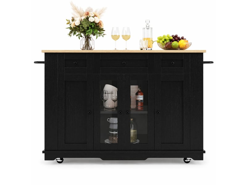 Îlot de cuisine avec plateau rabattable et rangements en mdf 151,5×60×91,7 cm noir et naturel - Conforama A