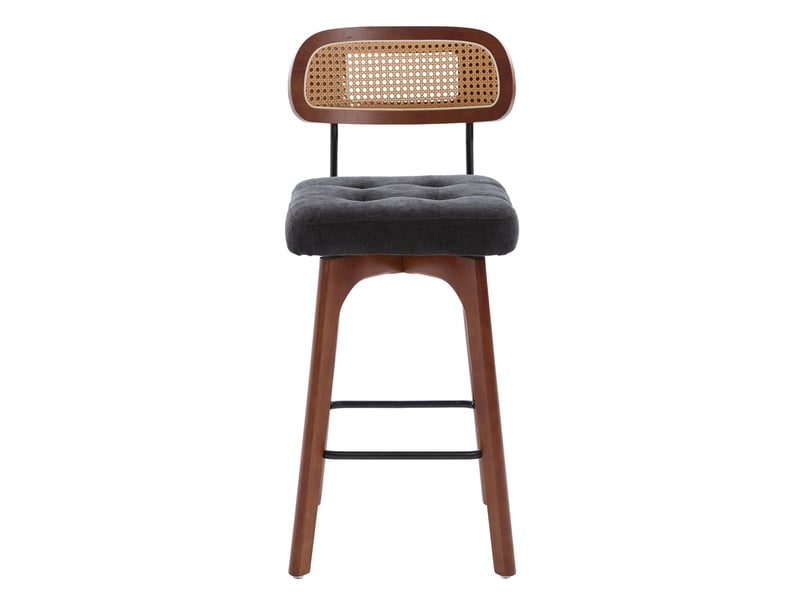 Lot de 2 tabourets de bar pivotant à 360°, tabourets de cuisine et petit-déjeuner avec dossier en rotin et assise rembourrée, noir, tissu chenille  - Conforama A