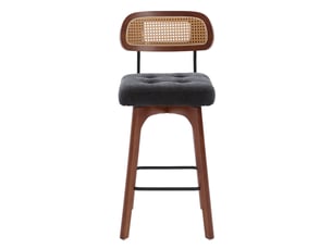 Lot de 2 tabourets de bar pivotant à 360°, tabourets de cuisine et petit-déjeuner avec dossier en rotin et assise rembourrée, noir, tissu chenille