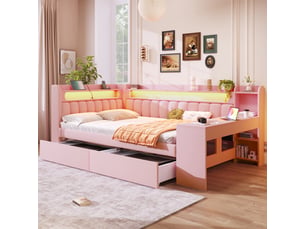 Lit banquette 140x200 cm <strong>SAPGAKS</strong> <strong></strong> coloris rose