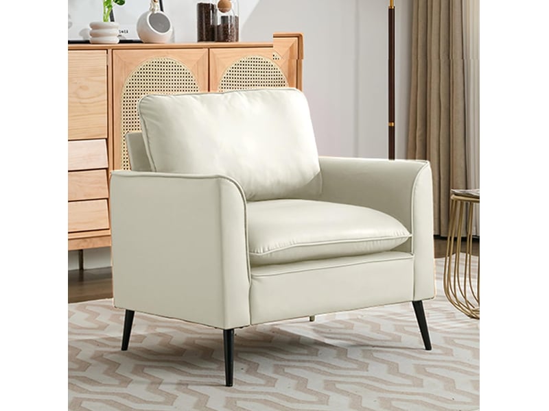 Fauteuil 1 place avec coussin lombaire et assise rembourrée pour salon ou balcon en faux cuir blanc 80 × 68 × 80 cm - Conforama B