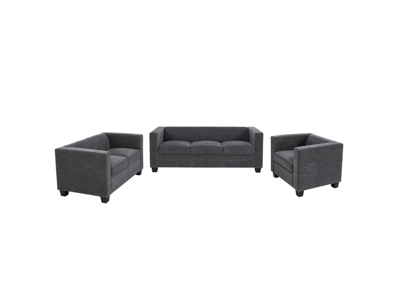  3-2-1 ensemble de canapés lille, ensemble de canapés, canapé lounge, suspension nosag, tissutextile chenille (260 gm²) - gris foncé  - Conforama A
