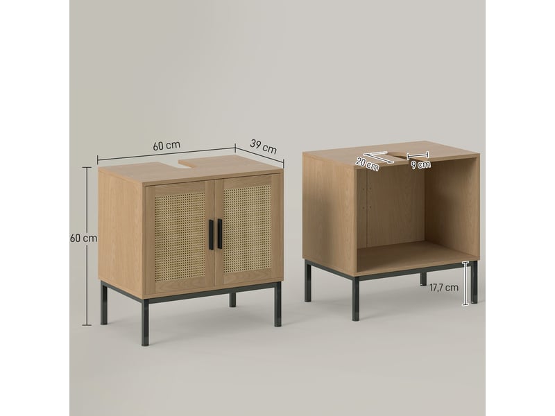  Meuble sous-vasque avec éléments en rotin coloris chêne 60x39x60 cm  - Conforama C