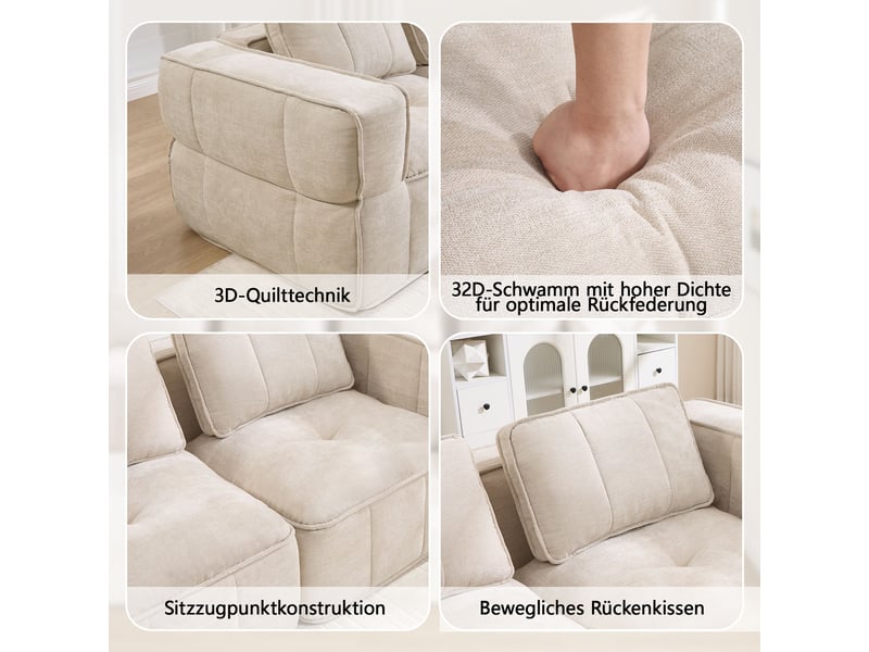  Canapé 2 places modulable 198 cm, assise profonde, mousse haute densité 32d, tissu polyester, sans montage, beige  - Conforama D