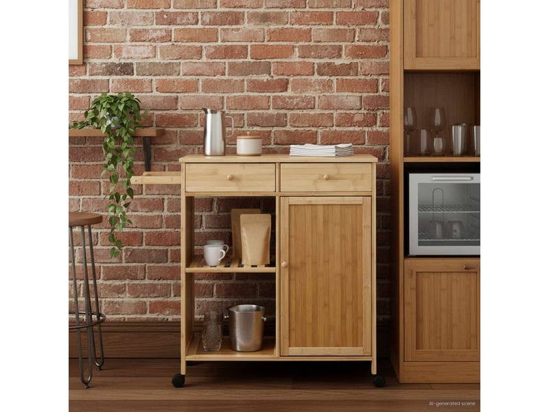 Desserte de cuisine, chariot de rangement avec roues naturel 90,5x36x86,5 cm - Conforama C