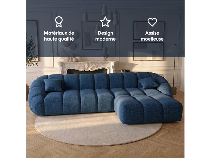  Canapé bulle angle droit en tissu chenille et bois renforcé bleu - serena - morphea Serena - Conforama C