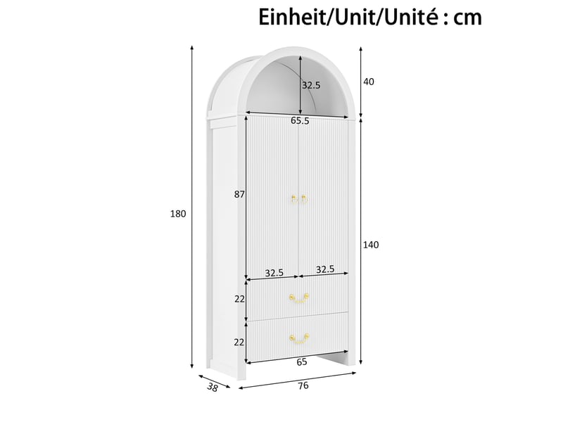 Buffet haut 76x38x180 cm avec niche ouverte et éclairage led, panneau de particules et mdf, couleur blanc - Conforama C