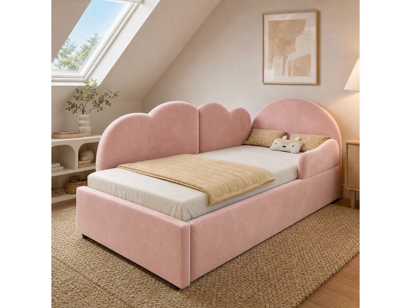  Lit gigogne 90x200 cm, couchage d'appoint en velours rose  - Conforama B