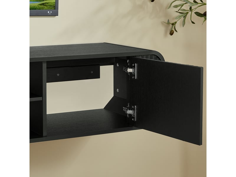  Meuble tv mural,160x38x30 cm,avec rangements,panneau de particules,noir  - Conforama E