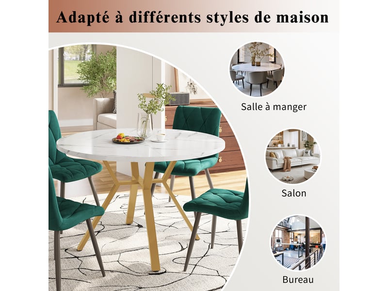 Table à manger ronde ø100 cm avec plateau effet marbre, table de repas moderne avec piètement en x en métal, design épuré, blanc et doré OPULERANE TRADING LTD - Conforama D