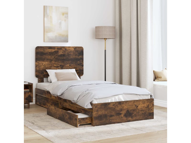  Lit simple- lit adulte -  lit de rangement chêne fumé 100 x 200 cm bois d'ingénierie  - Conforama B