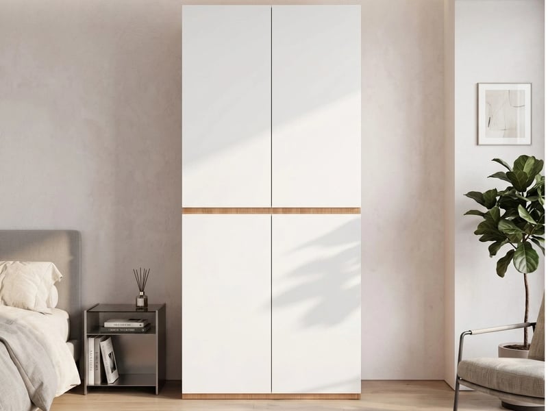 Armoire avec tiroir à bijoux , 4 portes, 1 tringle et 2 tiroirs, style moderne,90 x 50 x 200 cm,finition aspect blanc - Conforama B