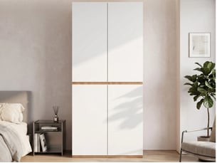 Armoire avec tiroir à bijoux ,  4 portes, 1 tringle et 2 tiroirs, style moderne,90 x 50 x 200 cm,finition aspect blanc