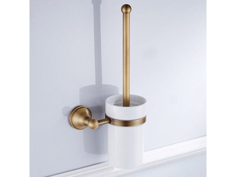  Ensemble de porte-brosse de toilette en bronze antique, accessoires de salle de bain muraux en laiton de luxe européen  - Conforama B
