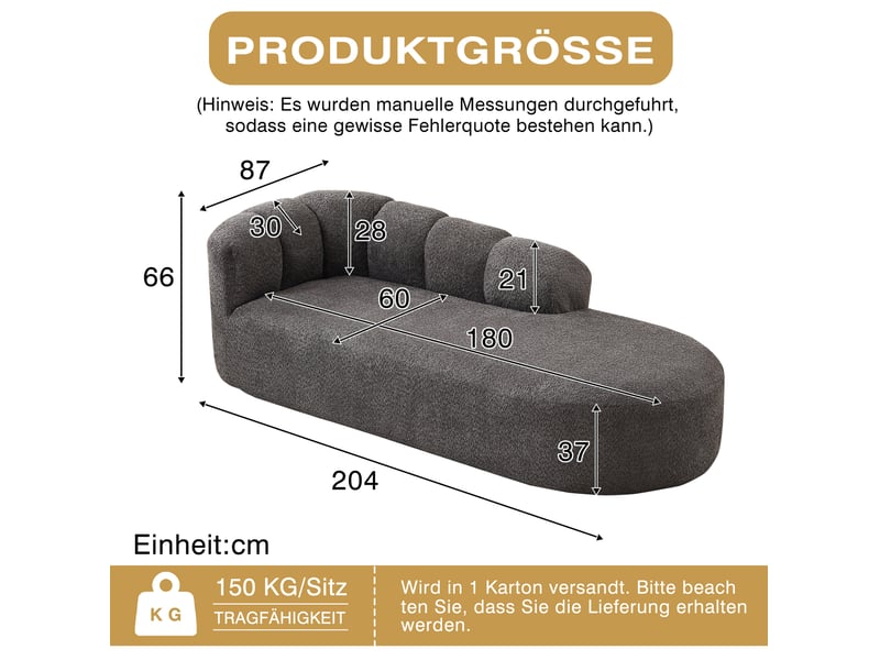  Méridienne 2 places sans accoudoirs en tissu chenille gris anthracite  - Conforama C