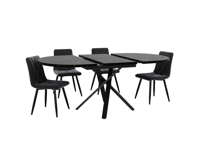 Table à manger extensible ronde 100-140 cm – noir – 4 chaises en velours design moderne, 4 à 6 personnes - Conforama D