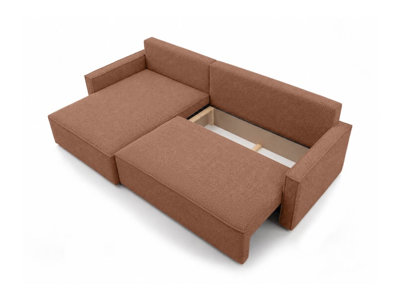  Farah - canapé d'angle max réversible et convertible 5 places accoudoirs slim en tissu bouclettes texturées  - Conforama D