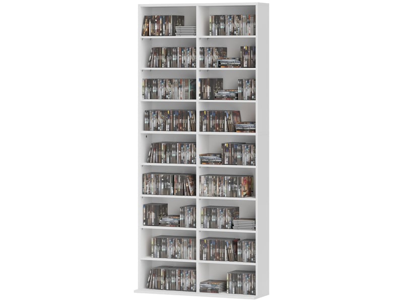  Meuble à cd avec 14 étagères réglables, capacité de 640 cd360 dvd, 78,5 x 24 x 175 cm, blanc  - Conforama B