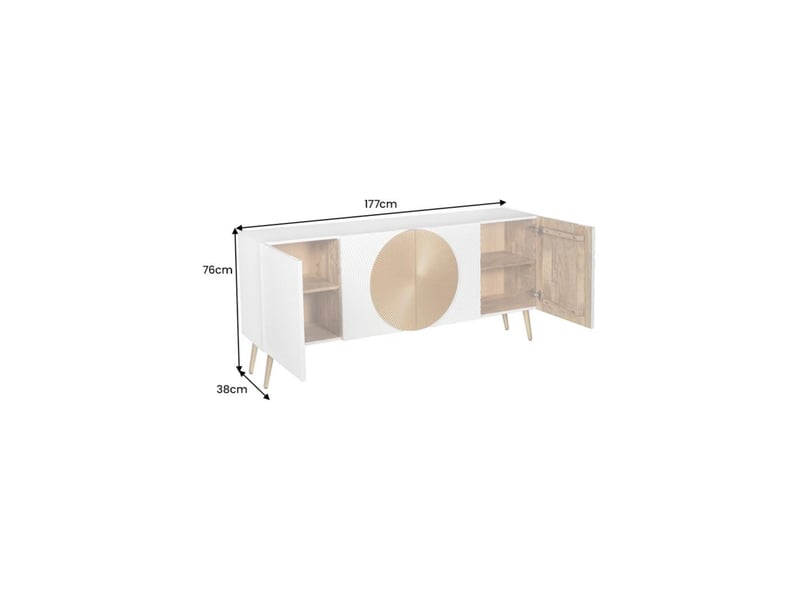  Buffet midori 177 cm – bois de manguier massif blanc et doré – 4 portes  - Conforama C