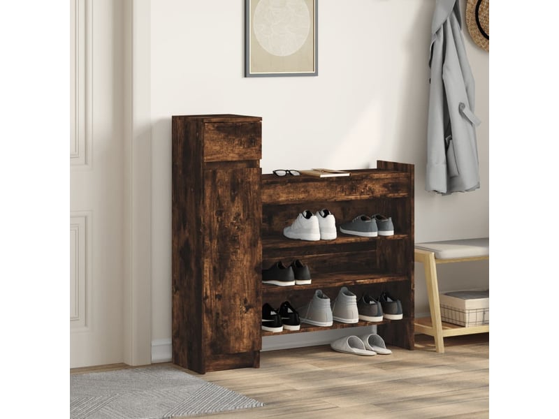  Meuble à chaussure | armoire à chaussures chêne fumé bois d'ingénierie  - Conforama C