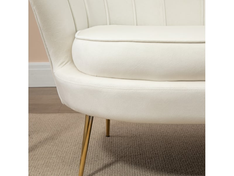  Canapé 2 places 130 x 77 x 77 cm crème, revêtement aspect velours et structure en acier galvanisé vintage  - Conforama D
