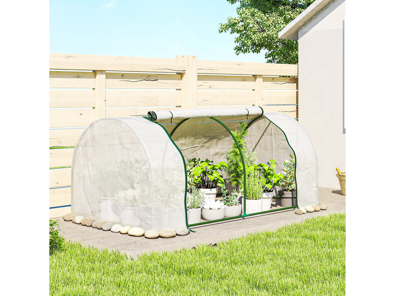  Serre de jardin mini serre serre à tomates 2 x 1 x 0,8 m porte zippée bâche pe acier blanc  - Conforama D