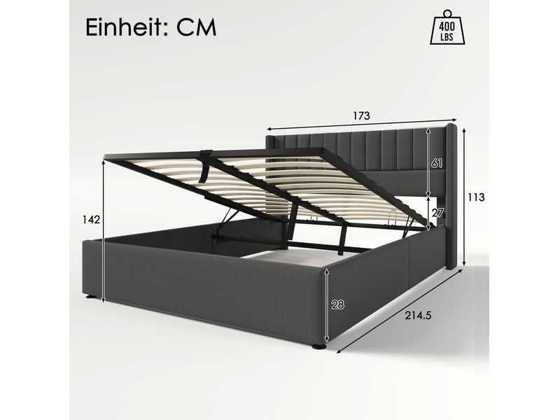  Lit coffre tcqpz 160 x 200 cm hydraulique en lin gris  - Conforama C