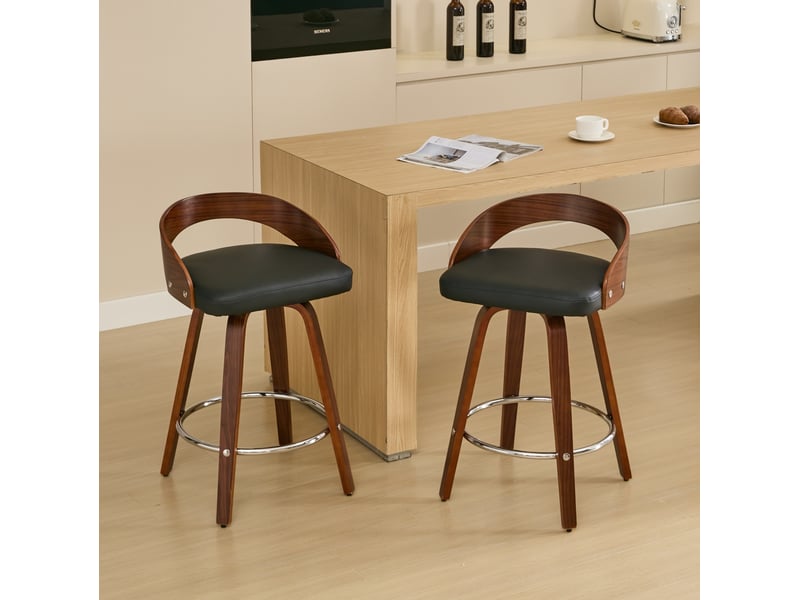 Tabouret de bar pivotant assise rembourrée dossier bois noir cravdom - Conforama C