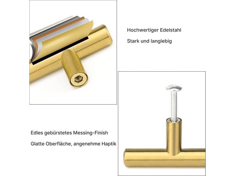  Poignée en acier inoxydable et laiton poli de 160 mm, poignée pour cuisine, salle de bain, chambre à coucher et bureau  - Conforama D