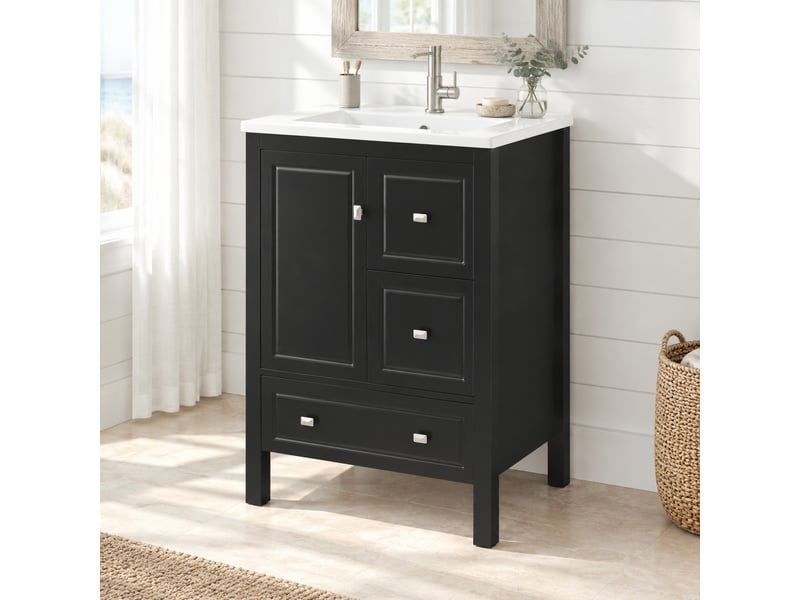 Meuble sous vasque 62x47x90 cm 1 porte 3 tiroirs mdf noir - Conforama B