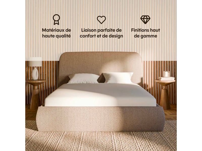 Lit coffre éra taupe - 180x200cm - velours côtelé Éra - Conforama C