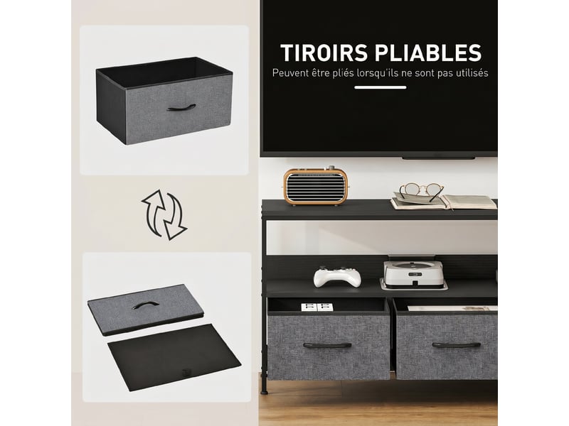  Meuble tv, meuble télé pour téléviseur jusqu'à 55 pouces avec 3 tiroirs et pieds en acier 120 x 29 x 56 cm noir  - Conforama D