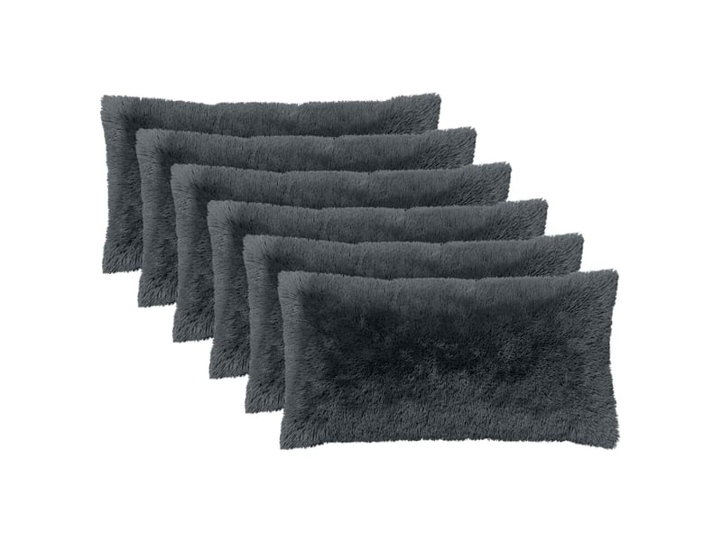 Lot de 6 coussins avec oreiller, coussins décoratifs heerlen anthracite fleece pv cf50780 - Conforama A
