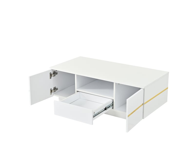  Table basse 100x50x35,5 cm avec led et tiroir blanc et doré  - Conforama A